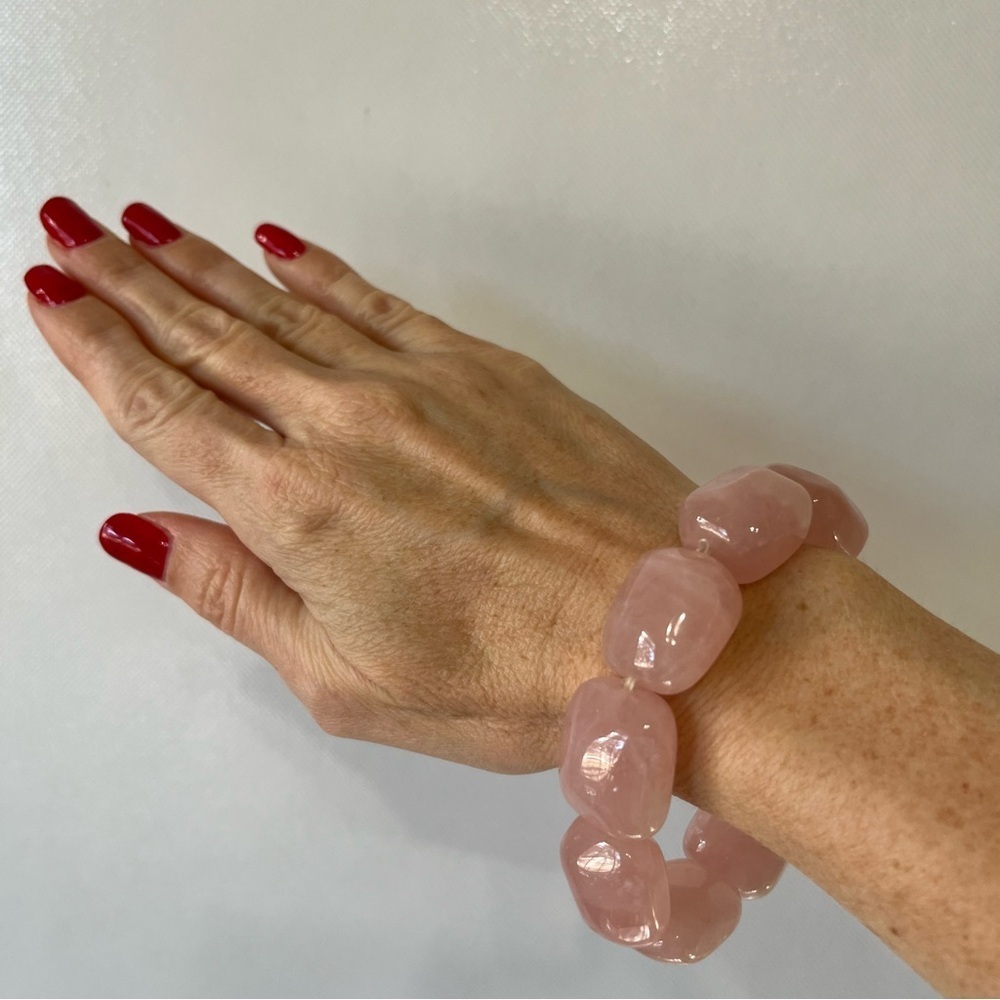 Pink Chunky Rose Quartz Stone Stretchy Bracelet
